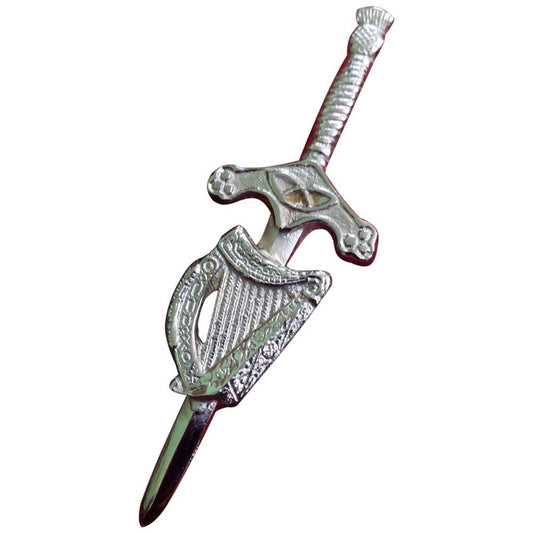 Traditional Celtic Harp Kilt Pin – 3.5” Chrome – Ideal for Scottish & Irish kilt