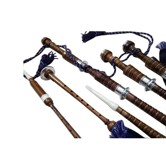 Scottish TC Bagpipe Full Size Silver Mounts Natural Finish With Tutor Book