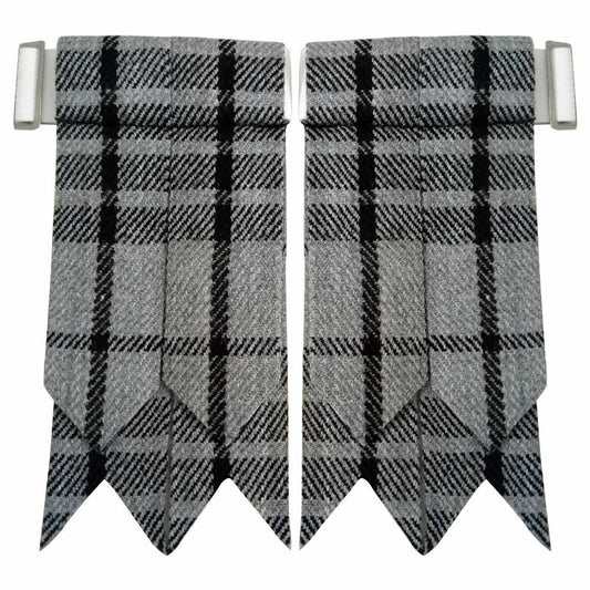Grey Watch Tartan Kilt Flashes with Heavy Buckle/Scottish Kilt Hose Sock Flashes