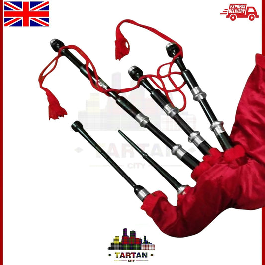 Tartancity Premium Rosewood Scottish Bagpipe Set with Red Velvet Tartan