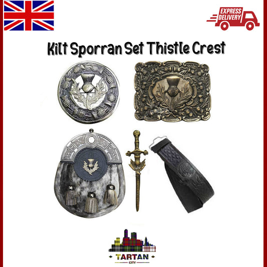 Tartancity Kilt Accessory Set - Sporran, Buckle, Brooch & Pins for Full Outfit