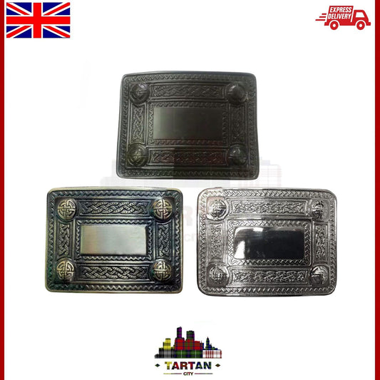Dome Mirror Design Kilt Belt Buckle – Antique/Chrome/Black Finish by Tartancity