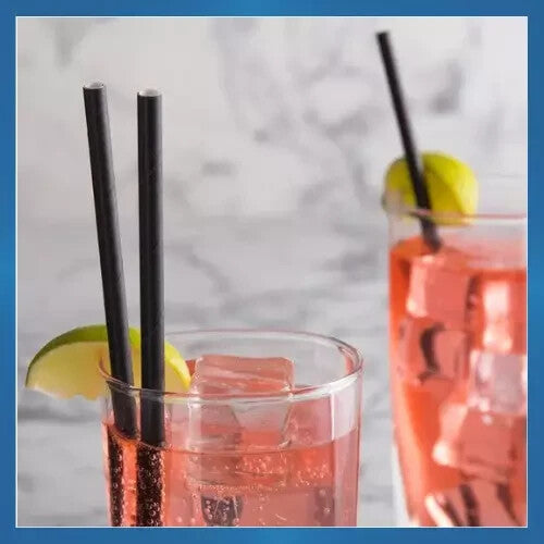 250 Black 8" Paper Straws - Biodegradable Disposable Drinking Straws Bars, Pubs