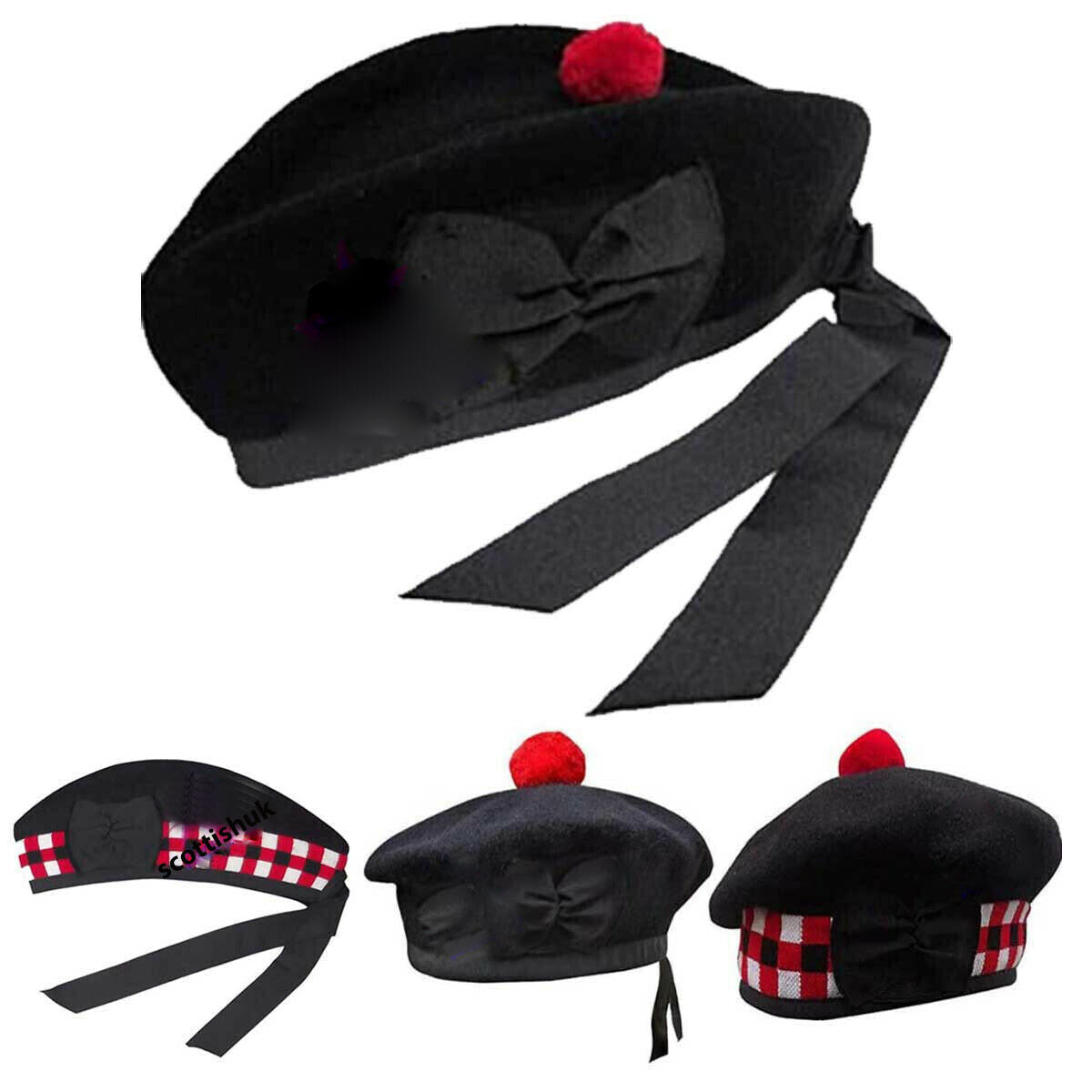 Plain Glengarry Cap with Hat Badges Chrome/Balmoral cap badges/Highlander Cap-Tc