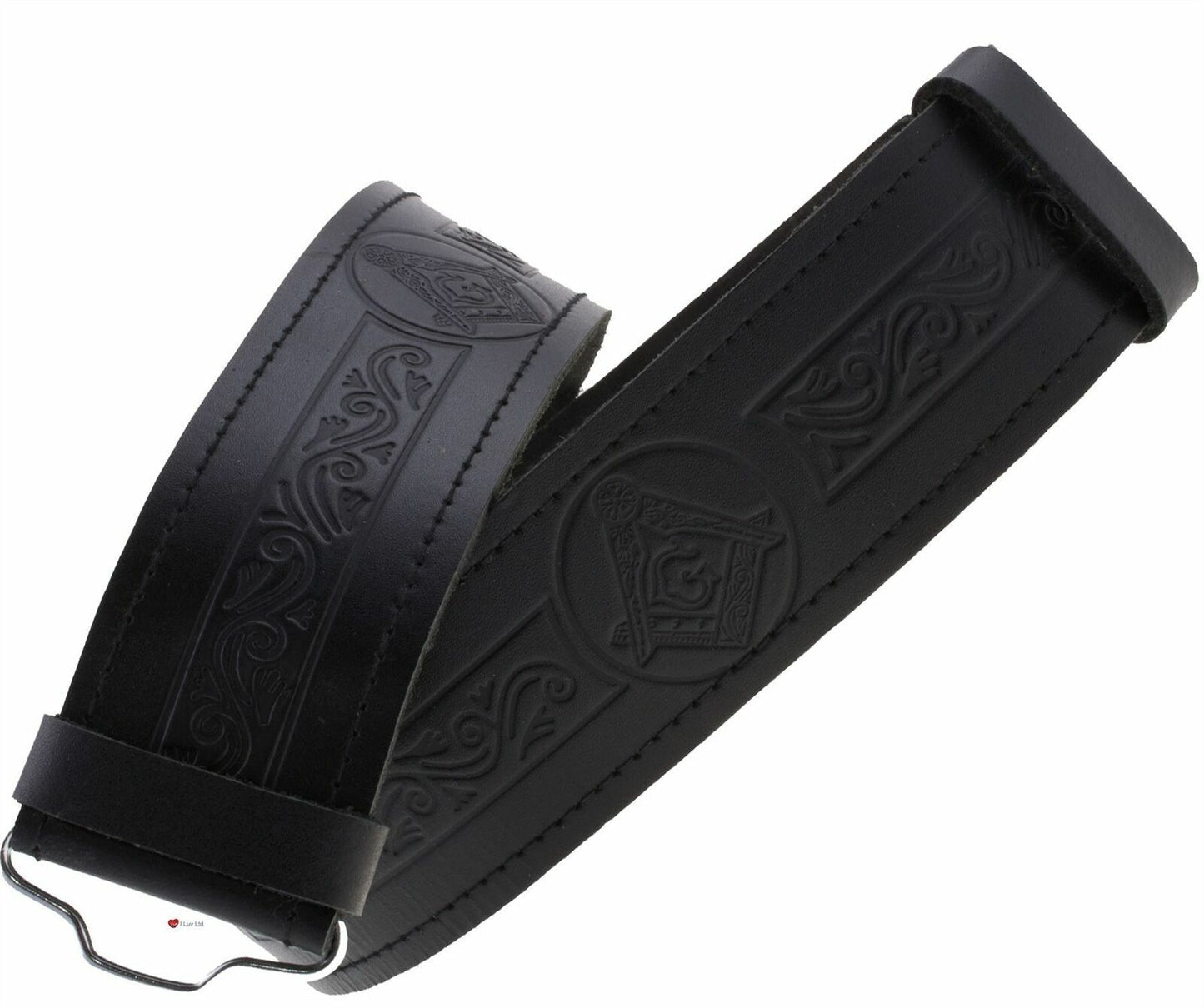 Embossed Kilt Belt Black Leather Various Design Celtic Thistle Masonic-TC