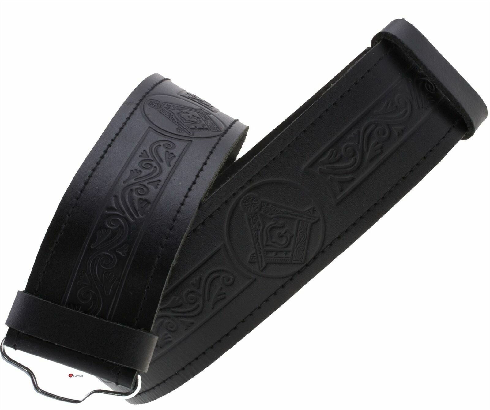 Embossed Kilt Belt Black Leather Various Design Celtic Thistle Masonic-TC