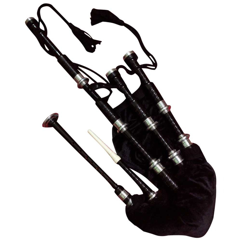 TC SCOTTISH BAGPIPE ROSEWOOD BLACK COLOR/HIGHLAND BAGPIPE SILVER MOUNT/DUDELSACK