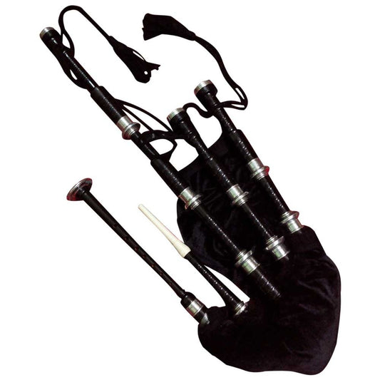 TC SCOTTISH BAGPIPE ROSEWOOD BLACK COLOR/HIGHLAND BAGPIPE SILVER MOUNT/DUDELSACK
