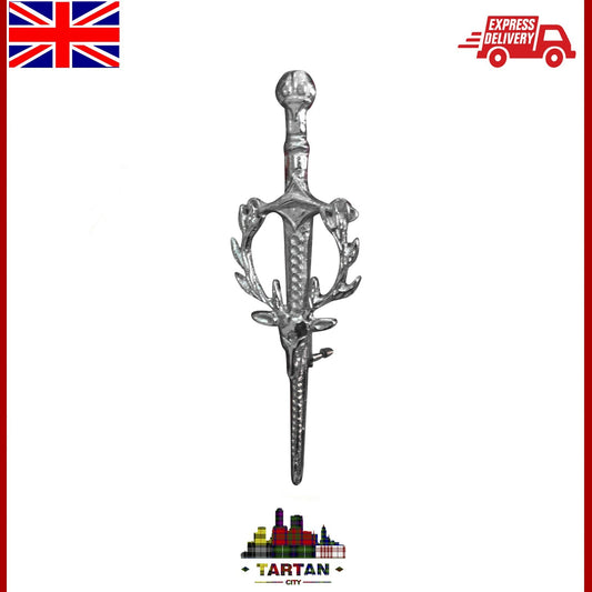 4" Stag Head Kilt Pin - Jet Black Highland Sword Design by Tartancity