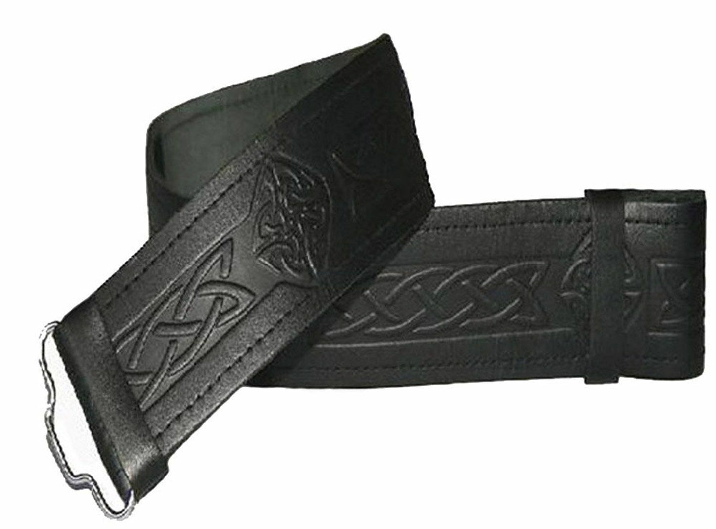 Embossed Kilt Belt Black Leather Various Design Celtic Thistle Masonic-TC