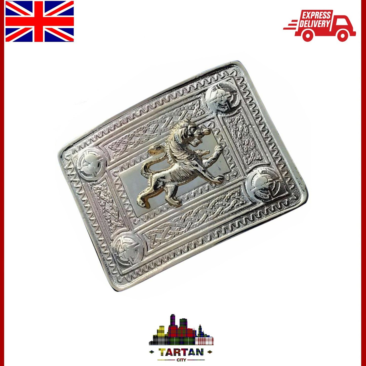 Scottish Kilt Belt Buckle Lion Rampant 4 Dome Mirror Design