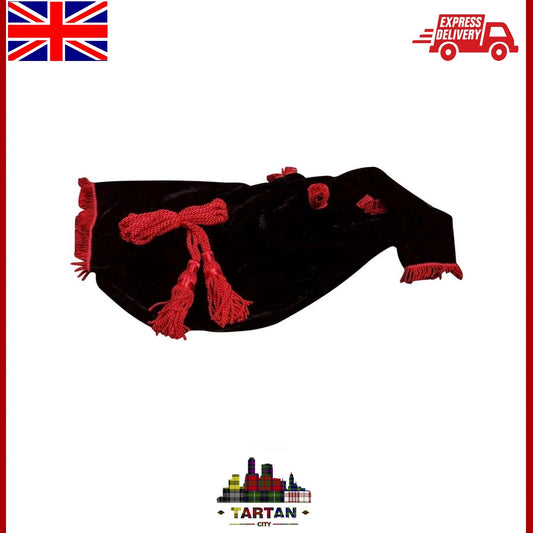 "TC Highland Bagpipe Bag Cover - Black Velvet with Red Fringe"