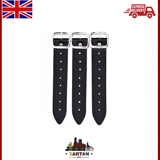 Genuine Leather Kilt Straps With Buckle 7" Extender 1.25" wide 3x Black Strap