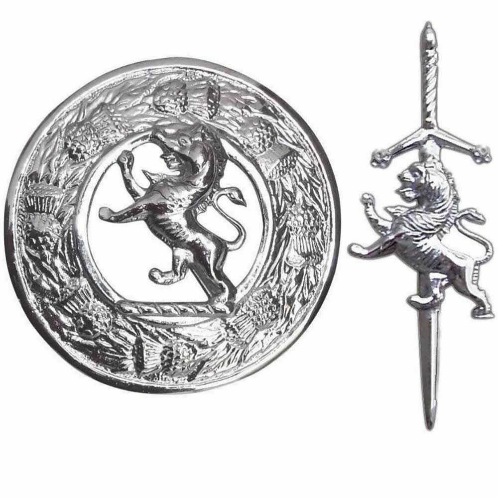 TC Brand New Rampant Lion Kilt Pin and Brooch Men Kilt Fly plaid Chrome Finish