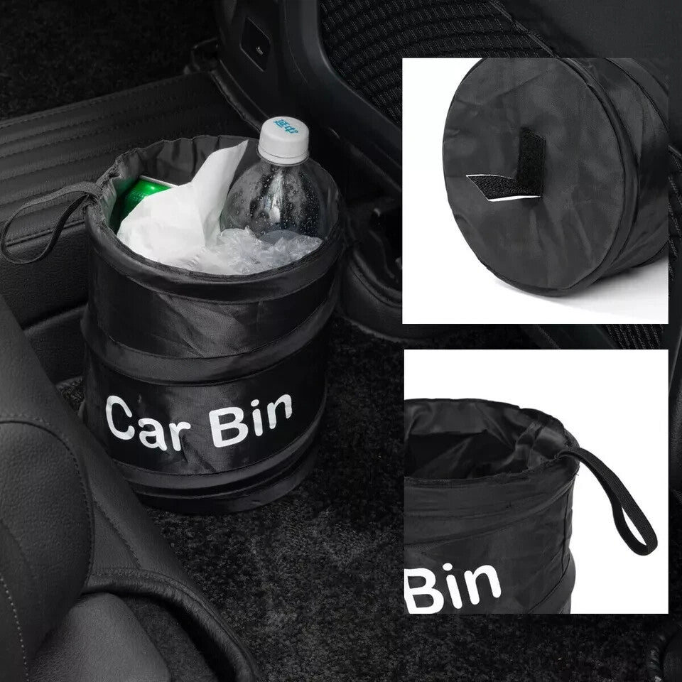 TC CAR BIN Pop UP Mini Dustbin Foldable Travel Rubbish Waste Basket Black