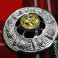 TC Celtic Fly Plaid Brooch Chrome Finish Yellow Stone 3"/Thistle Brooches Pin