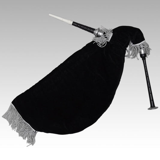 Scottish Goose Practice Bagpipe New Black Silver Mounts Black Velvet Bag