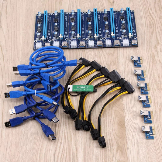TC 6PCS Card Adapter PCI-E 1x To 16x Extender USB3.0 Power Cable Bitcoin 6PIN