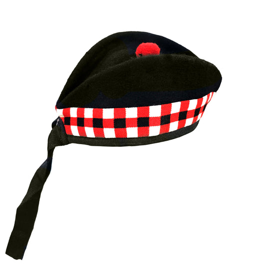 GLENGARRY TRIPLE DICED HAT SCOTTISH PIPER HAT 100% PURE WOOL BLACK -TC