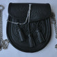 CELTIC EMBOSSED BLACK LEATHER LATCH PIN KILT SPORRAN With Belt and Chain