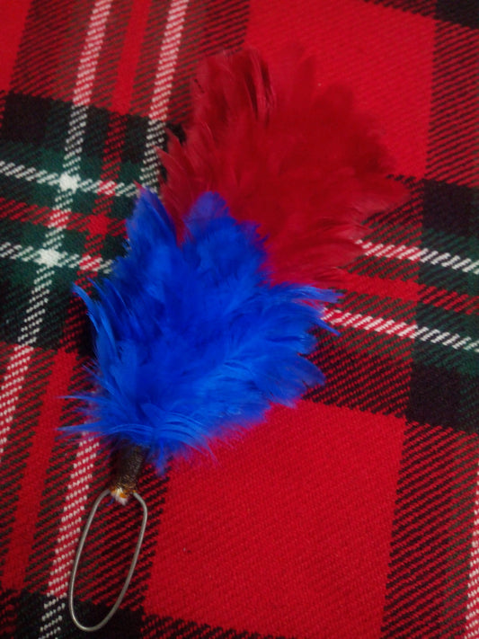 TC Feather Plume Hackle Glengarry Cap Red & Royal Blue/Balmoral plume hackle 6"