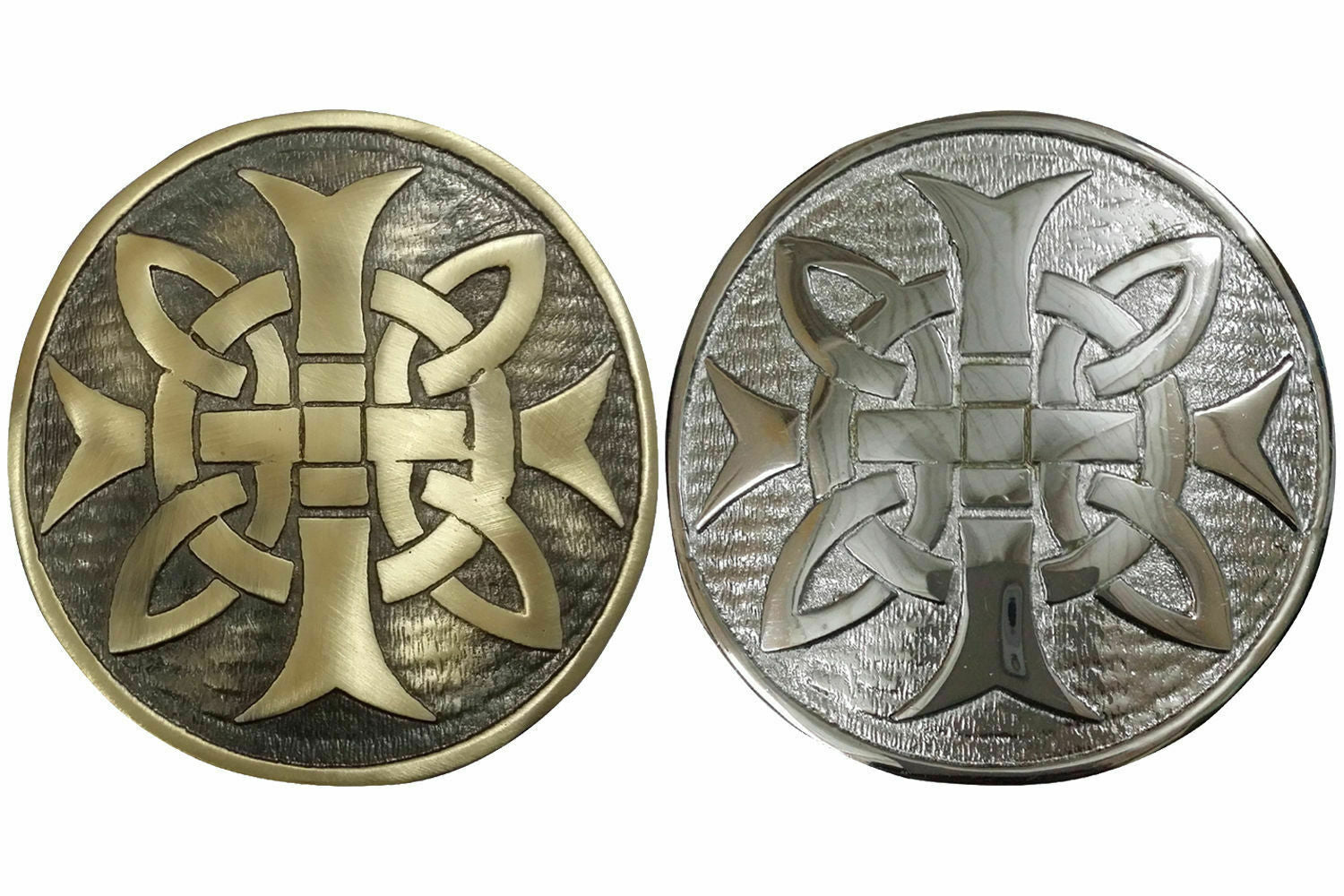 Mens Cross Round Kilt Belt Buckle Chrome/Antique Finish 3"/Celtic belt Buckles