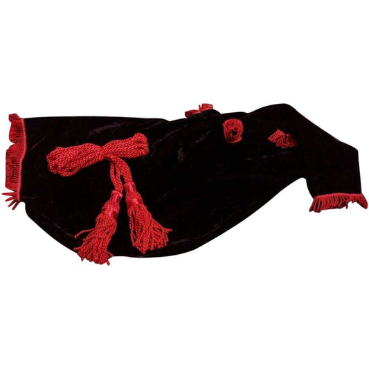 TC GREAT HIGHLAND BAGPIPE BAG COVER BLACK VELVET RED FRINGE/SCOTTISH BAGPIPES