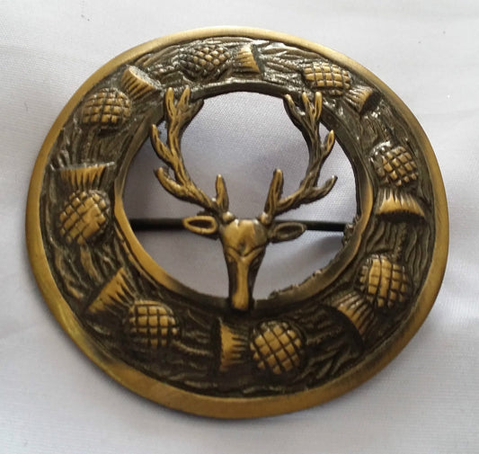 Men’s Antique Stag Head Fly Palid Brooch 3"/Kilt Fly Plaid Brooches stag head
