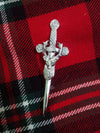 TC Celtic Kilt Pin Chrome Finish 4"/Highland kilt pin Stag Head Silver finish
