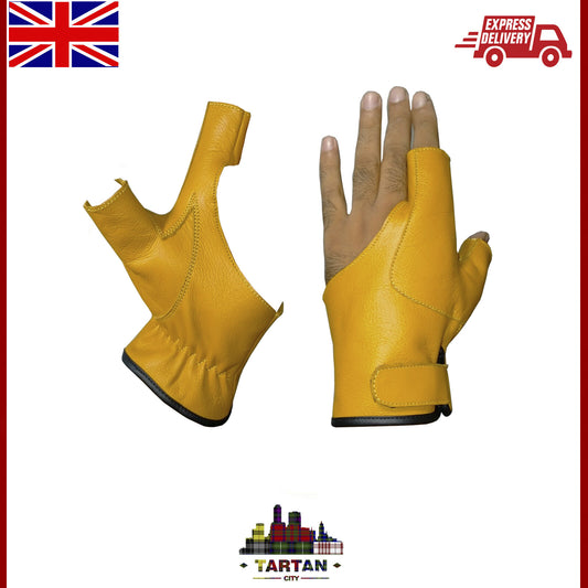 TC LONGBOW,HUNTING,ARCHERY BOW HUNTING & 2 FINGER GLOVES COLOUR TAN