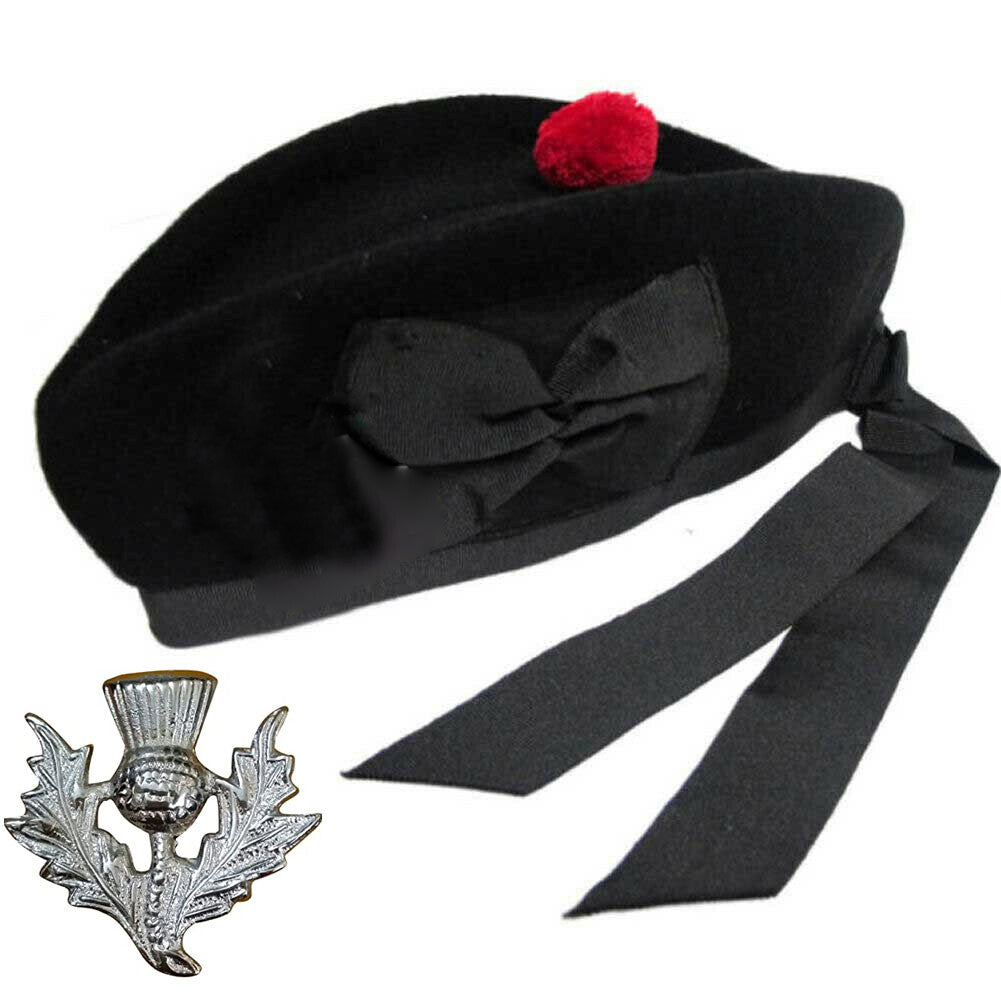 Plain Glengarry Cap with Hat Badges Chrome/Balmoral cap badges/Highlander Cap-Tc