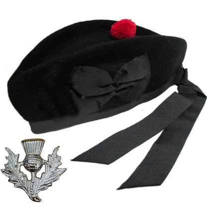 Plain Glengarry Cap with Hat Badges Chrome/Balmoral cap badges/Highlander Cap-Tc