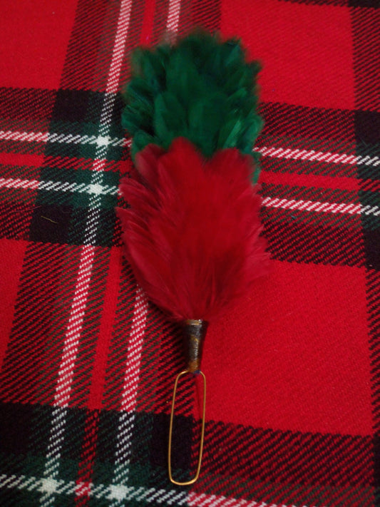 T C Feather Plume Hackle Glengarry Cap Green & Red/Balmoral Hats plume hackle 6"