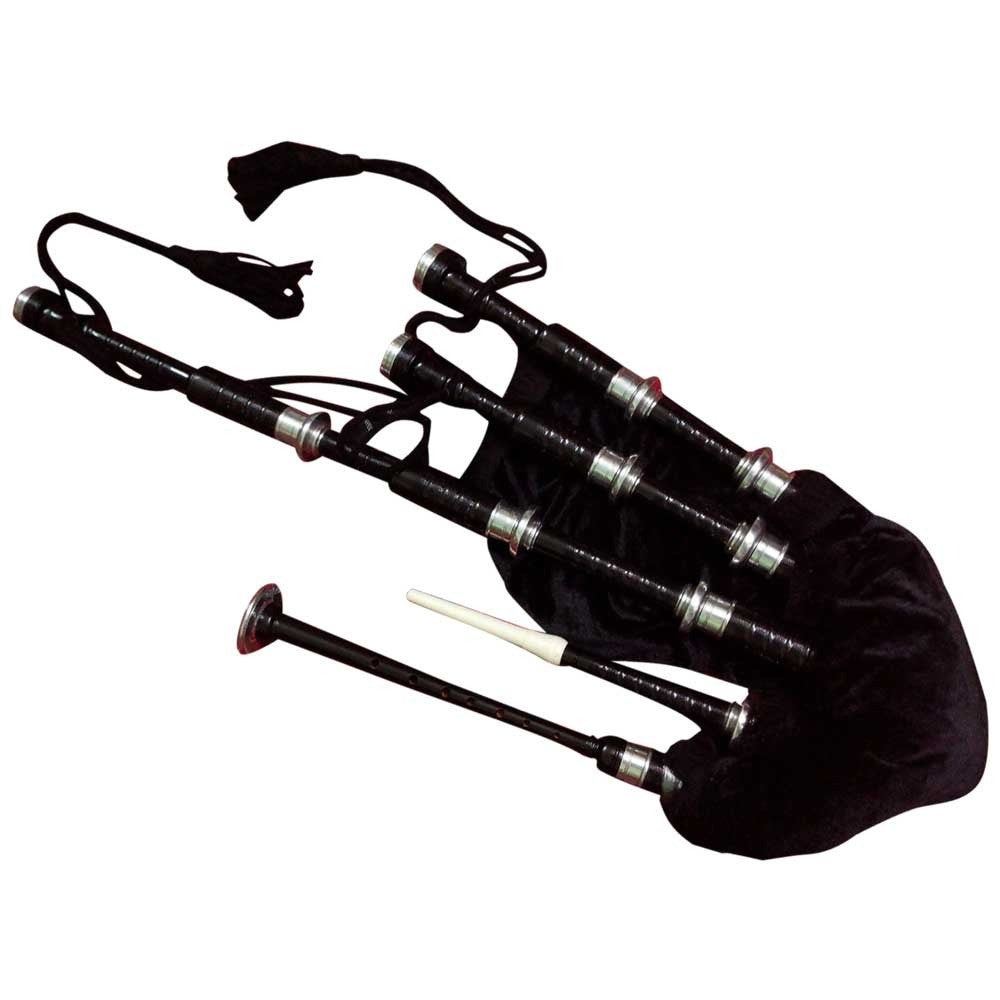 Scottish Great Highland Rose Wood Bagpipes Black Color Silver Mounts Plain/Gaita