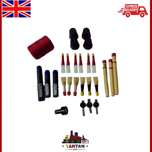 Complete 27-Piece Highland Bagpipe Kit – Reeds, Hemp, Tuning Tools Included