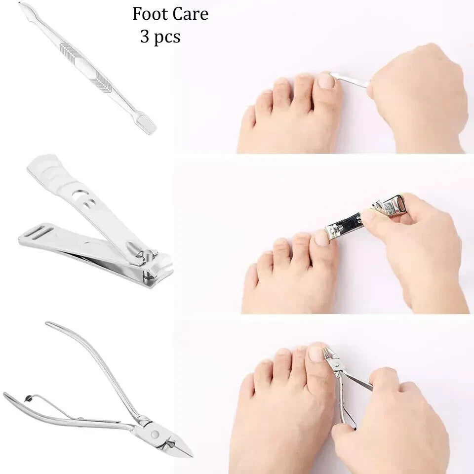 TC Manicure Pedicure Nail Care 12 Pcs Set Clippers Cutter Kit Case Men Womens