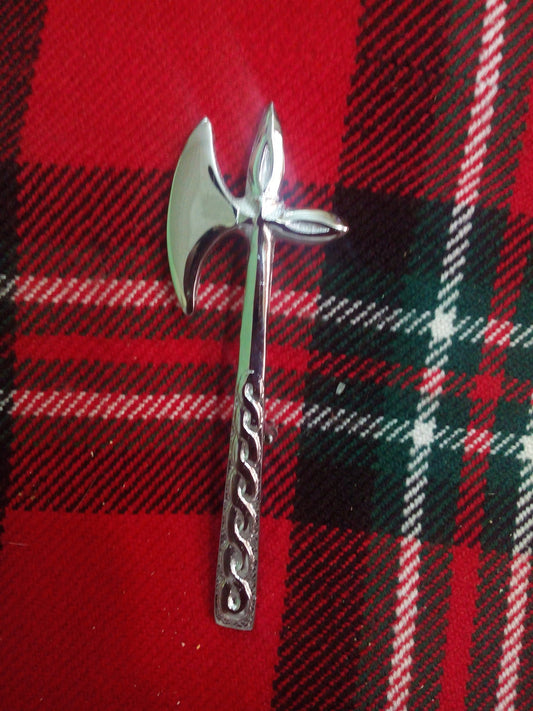 TC LAUDER BATTLE-AXE Kilt Pin CHROME FINISH 4"/Scottish Highland Axes