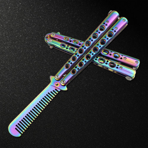 3 Colours New Metal Practice Balisong Butterfly Comb Cool Sports Tool UK