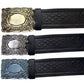 New Scottish Kilt Belt Leather Thistle Embossed Black Piper Belts Buckles-TC