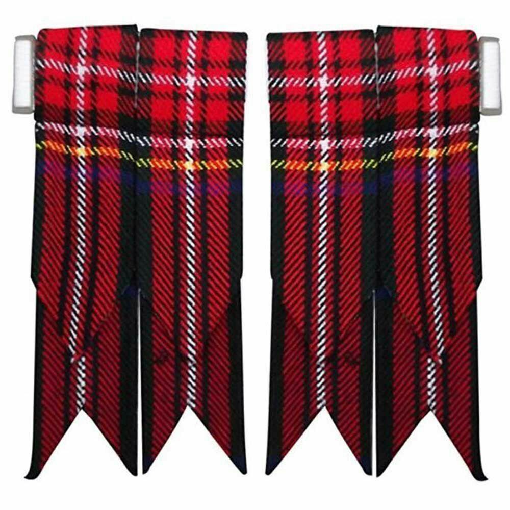 Black Stewart Tartan Kilt Flashes with Buckle/Scottish Kilt Hose Sock Flashes