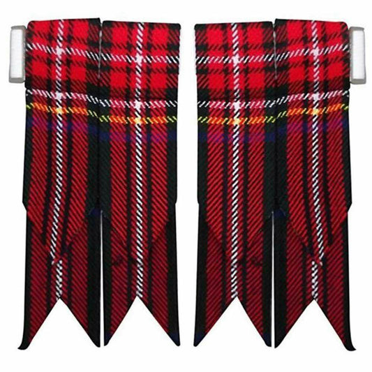 Black Stewart Tartan Kilt Flashes with Buckle/Scottish Kilt Hose Sock Flashes