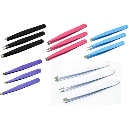 NEW GERMAN Eyebrow Tweezers/Hair tweezers Slanted Straight Pointy Set Of 3-TC