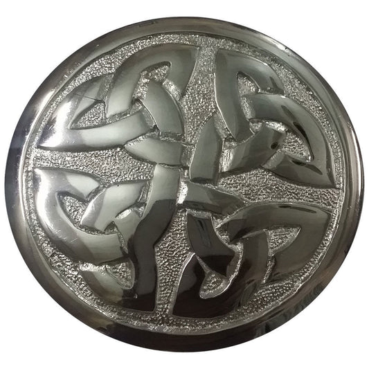 Celtic Knot Chrome Finish Fly Plaid Belt Buckle for 2.70" Diameter Kilt
