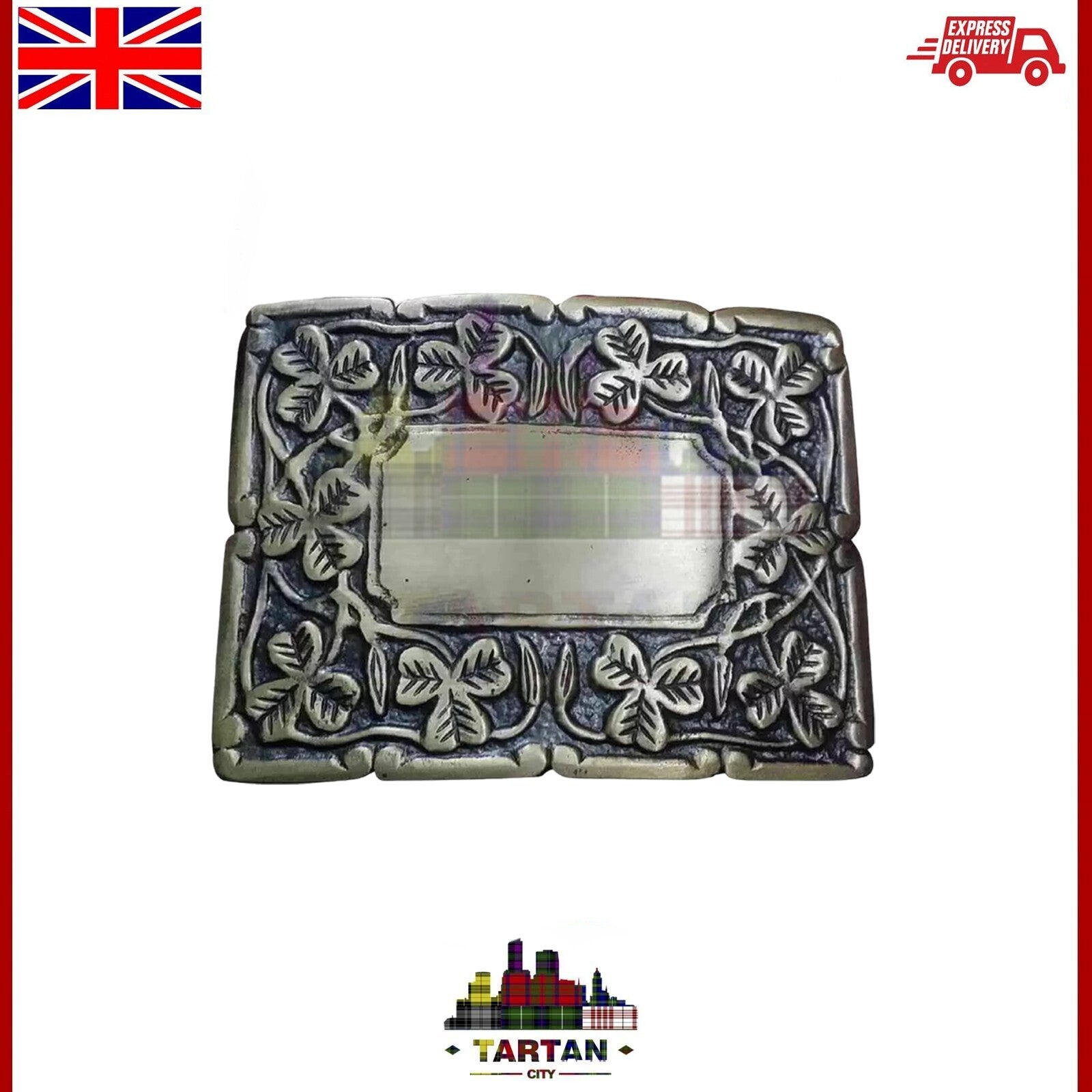Irish Heritage Kilt Belt Buckle - Deluxe Thistle & Shamrock Design by Tartancity