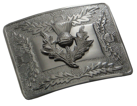 KILT BELT BUCKLE RAISED HIGHLAND THISTLE DESIGN ANTIQUE FINISH KILTWEAR KILTS