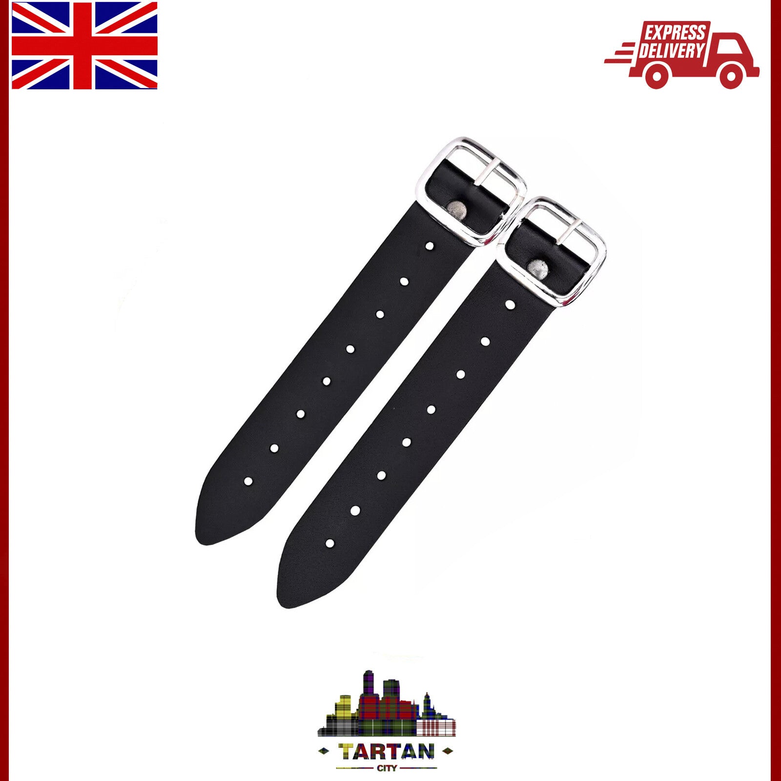 Genuine Leather Kilt Straps With Buckle 7" Extender 1.25" wide 3x Black Strap