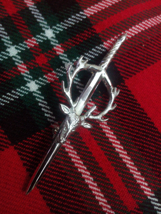 STAG HEAD KILT pin CHROME finish/STAG HEAD CREST MOUNTED CHROME finish