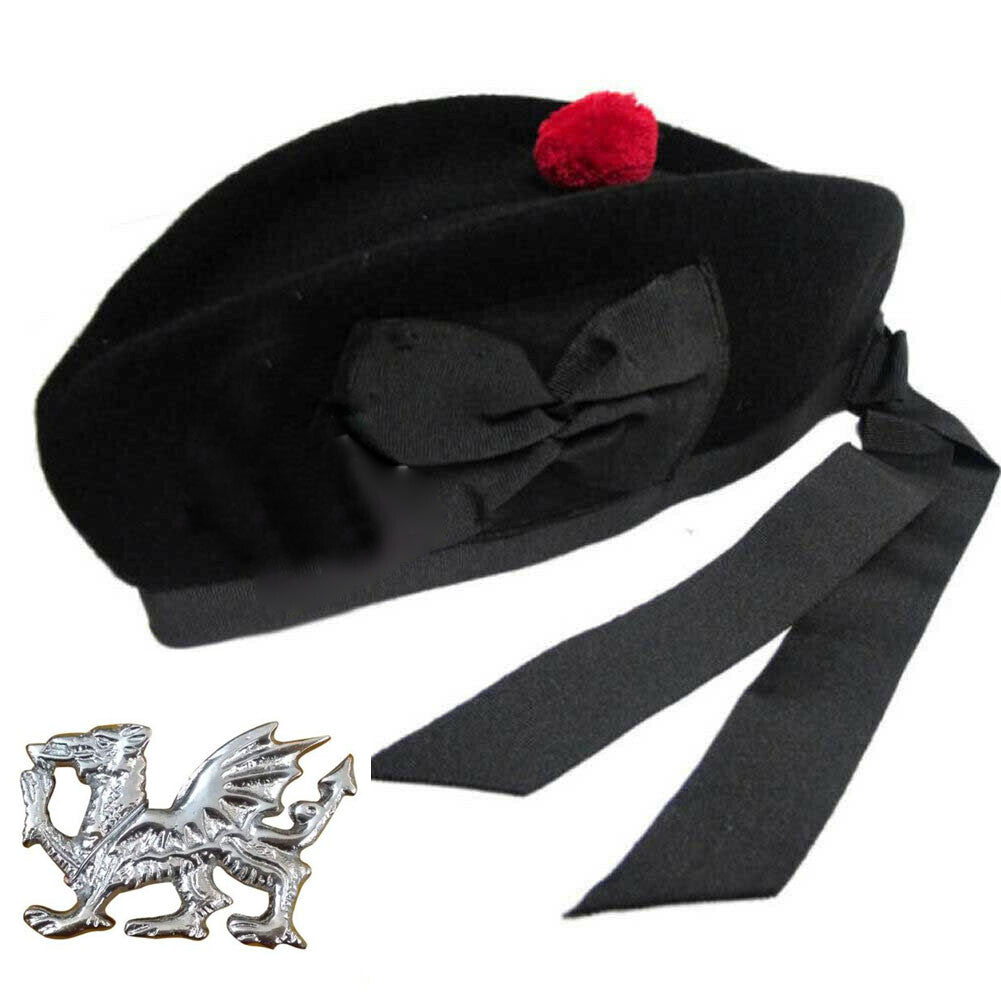 Plain Glengarry Cap with Hat Badges Chrome/Balmoral cap badges/Highlander Cap-Tc