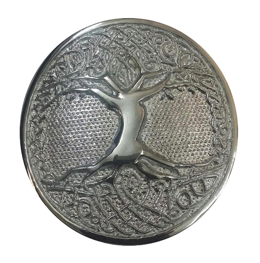 KILT BELT BUCKLE CELTIC TREE OF LIFE CIRCULAR SILVER FINISH/SCOTTISH