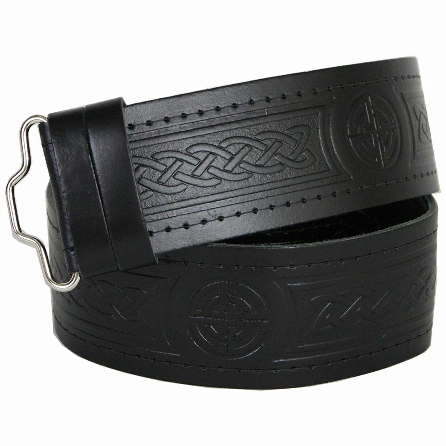 Embossed Kilt Belt Black Leather Various Design Celtic Thistle Masonic-TC